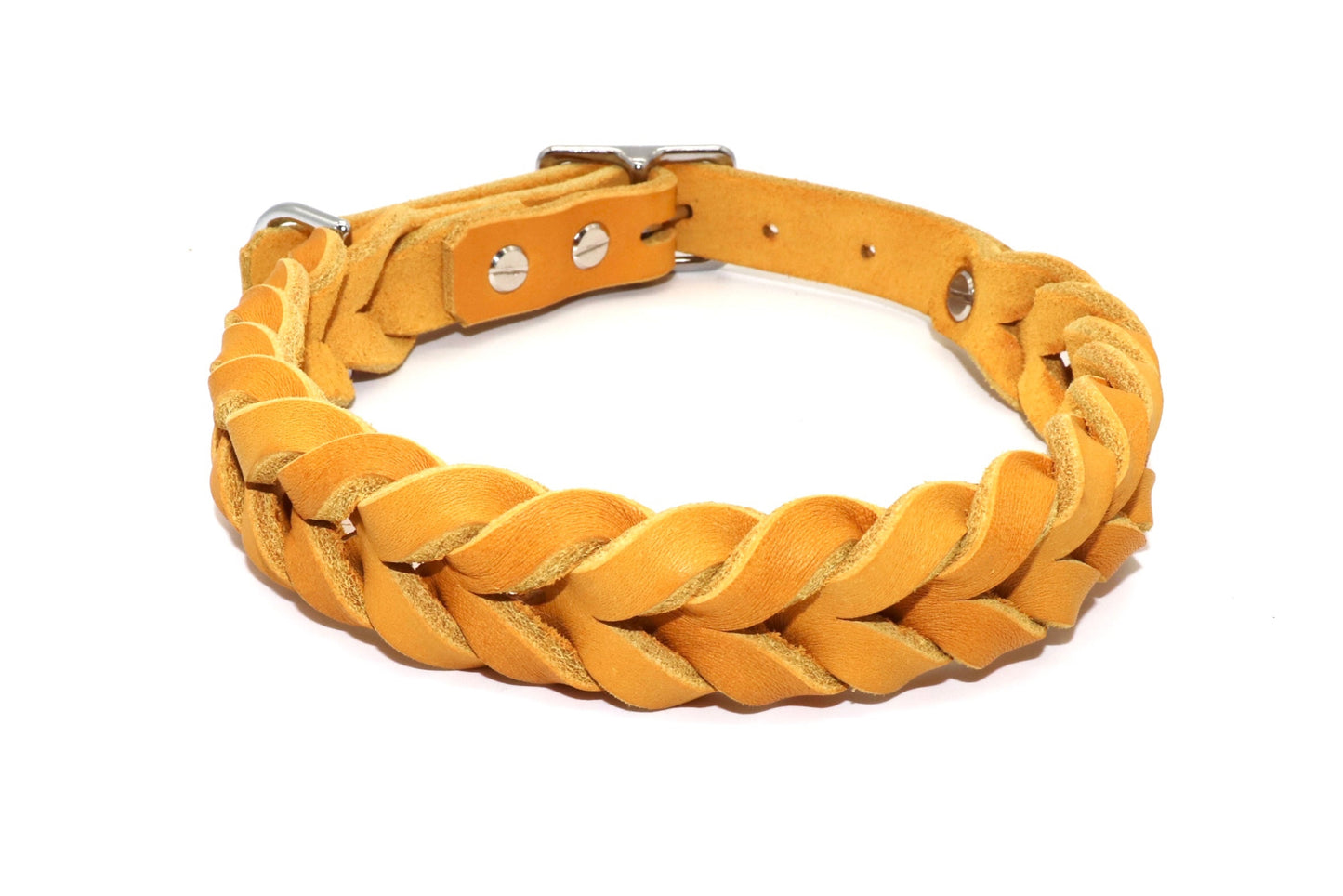 Lederhalsband geflochten Senfgelb