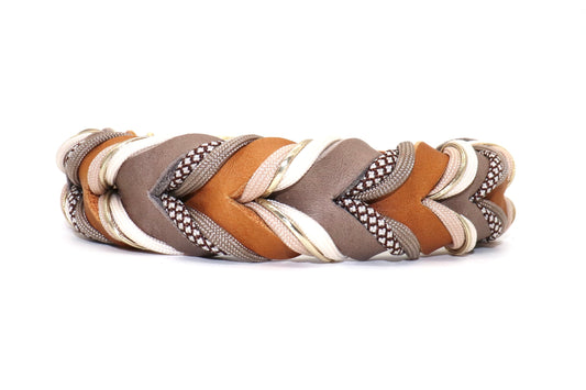 Fettlederhalsband geflochten mit Paracord Taupe Cognac