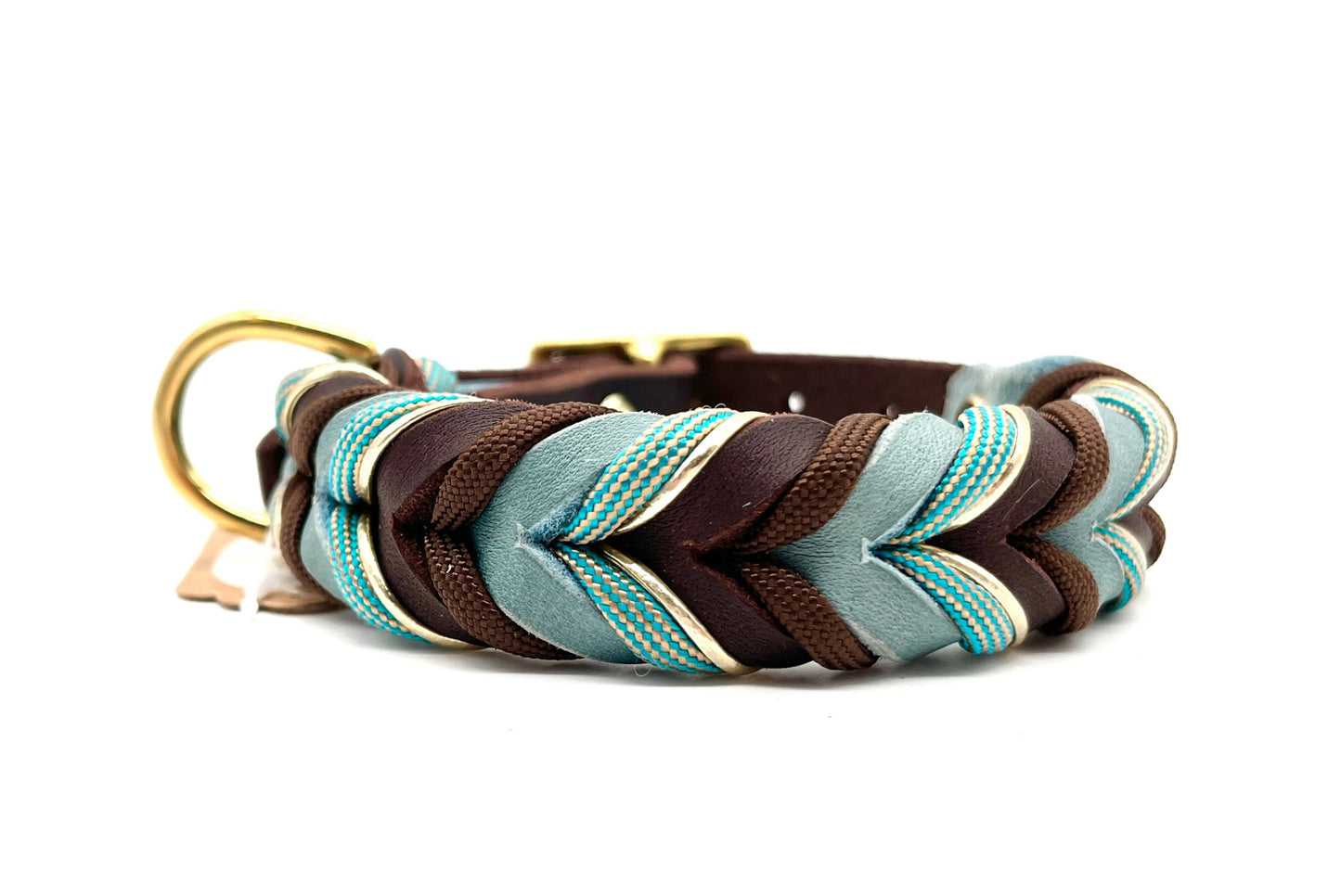 Hundehalsband Leder geflochten Braun & Blau