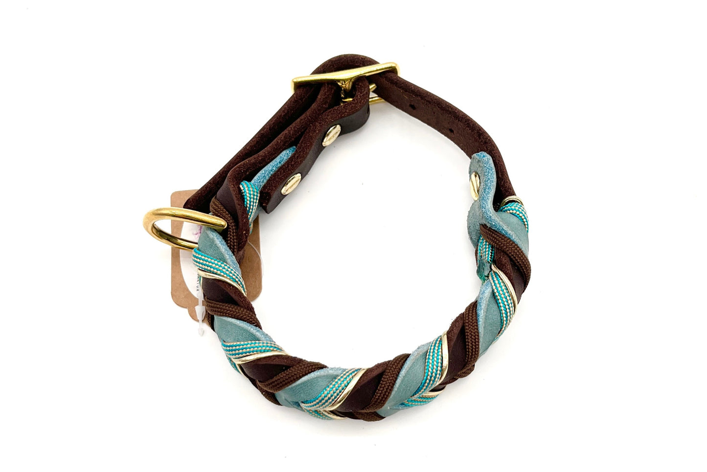 Fettlederhalsband geflochten verstellbar brau und blau mit Paracord