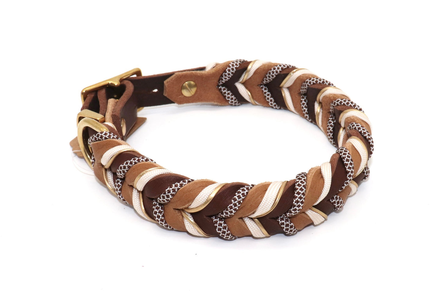 Fettleder Hundehalsband geflochten Cognac & Braun