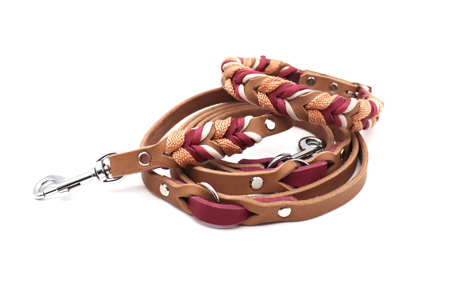 Halsband und Leine Fettleder geflochten mit Paracord und Tau