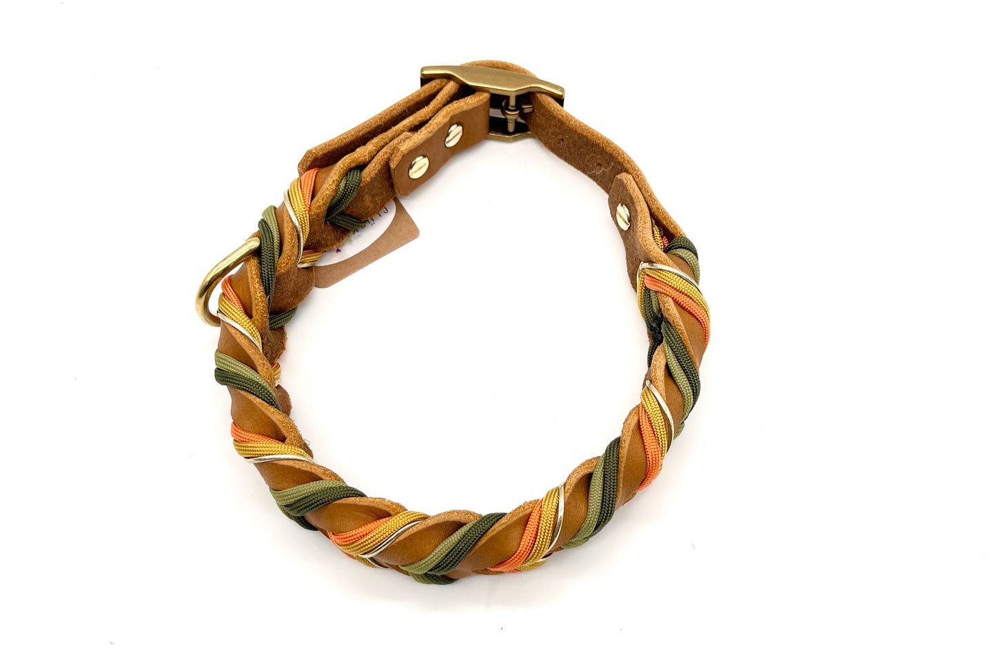 Hundehalsband Fettleder geflochten Cognac verstellbar