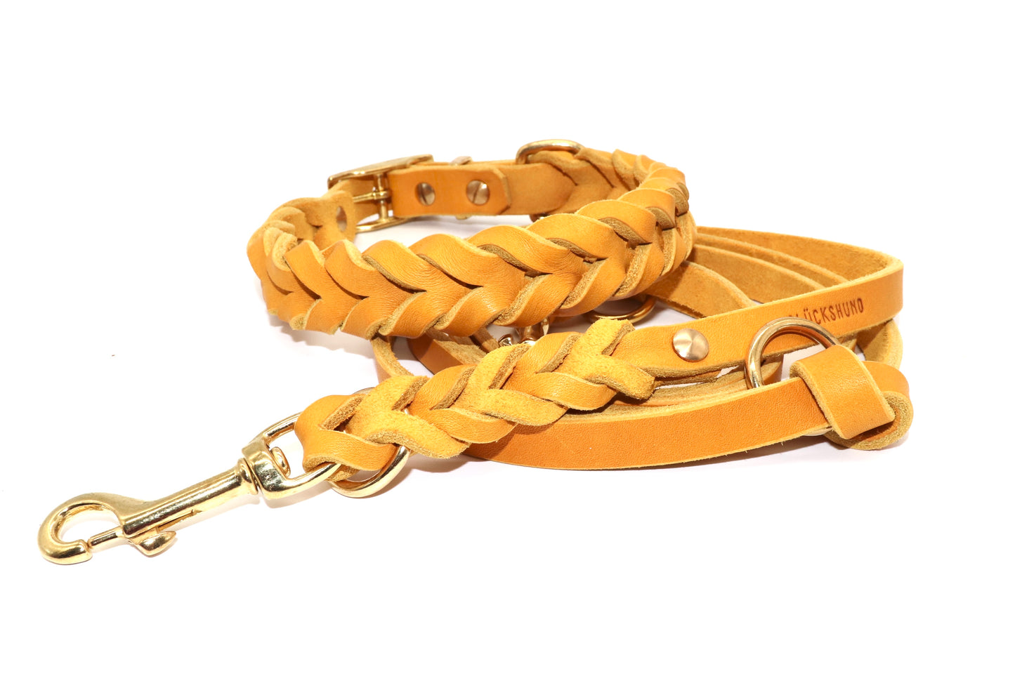 Halsband un Leinenset Fettleder geflochten