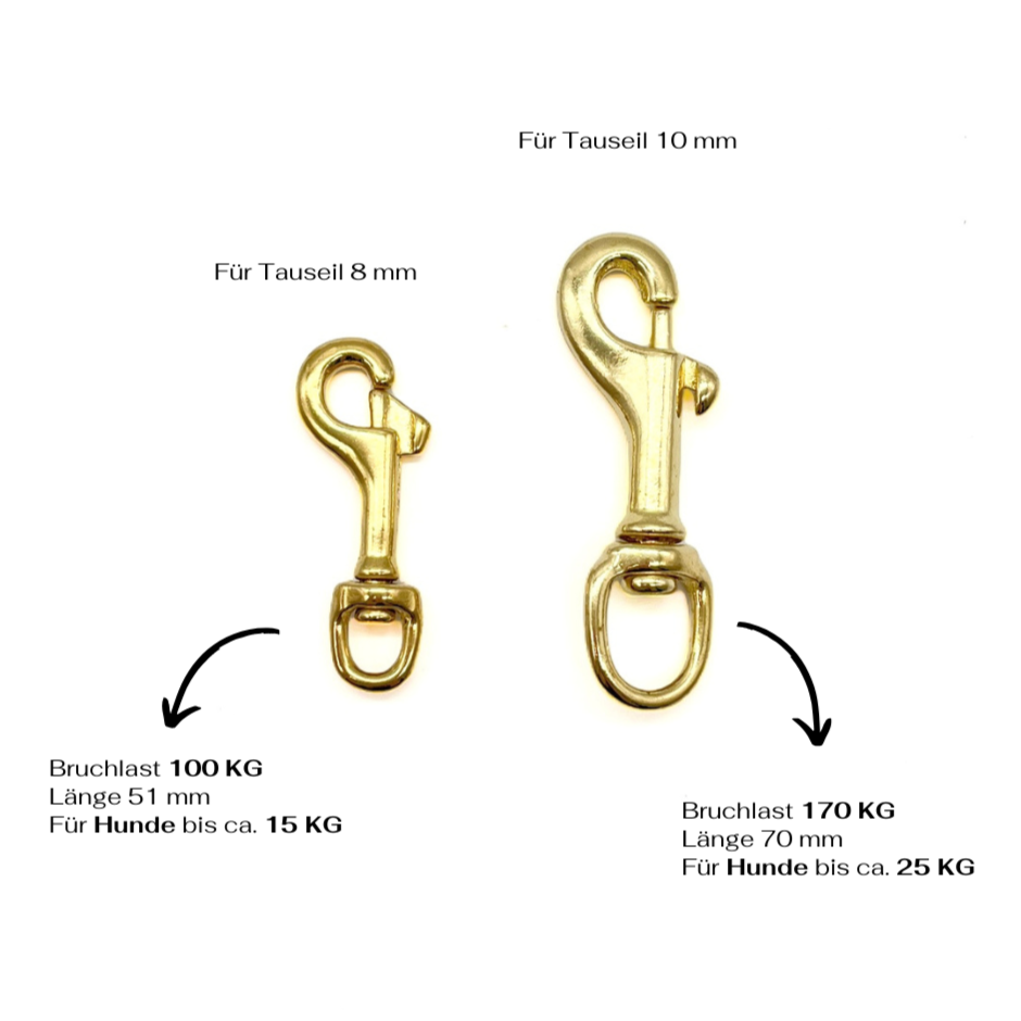 Karabiner Auswahl Messing mit Bruchlastangaben