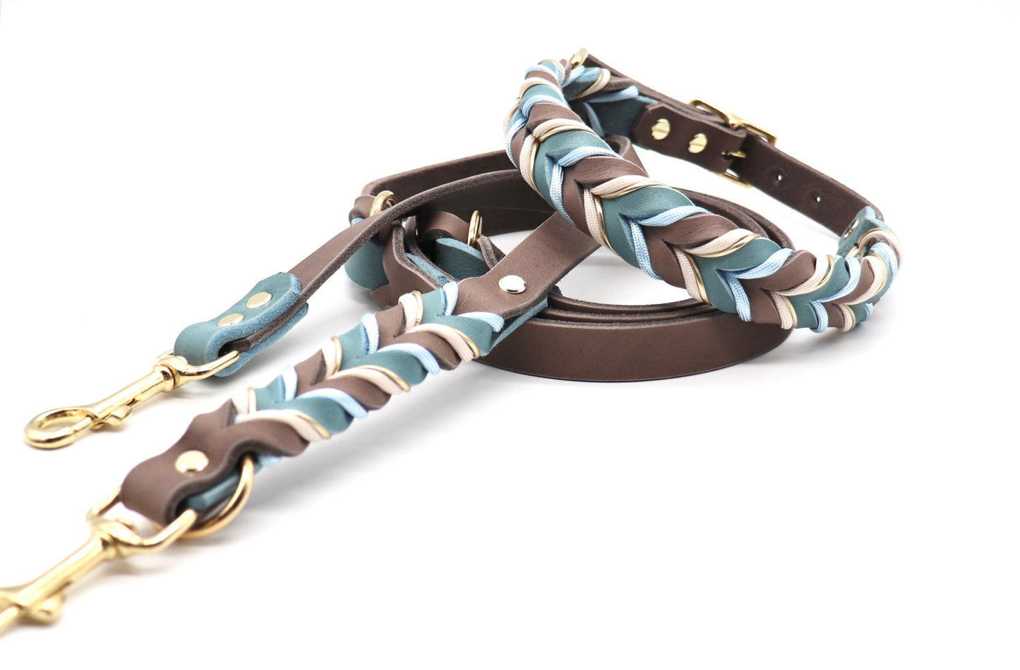 Fettleder Halsband Taupe Blau