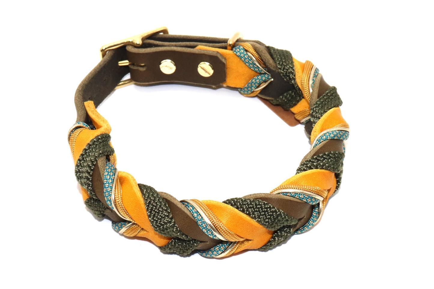 Hundehalsband Leder grün gelb