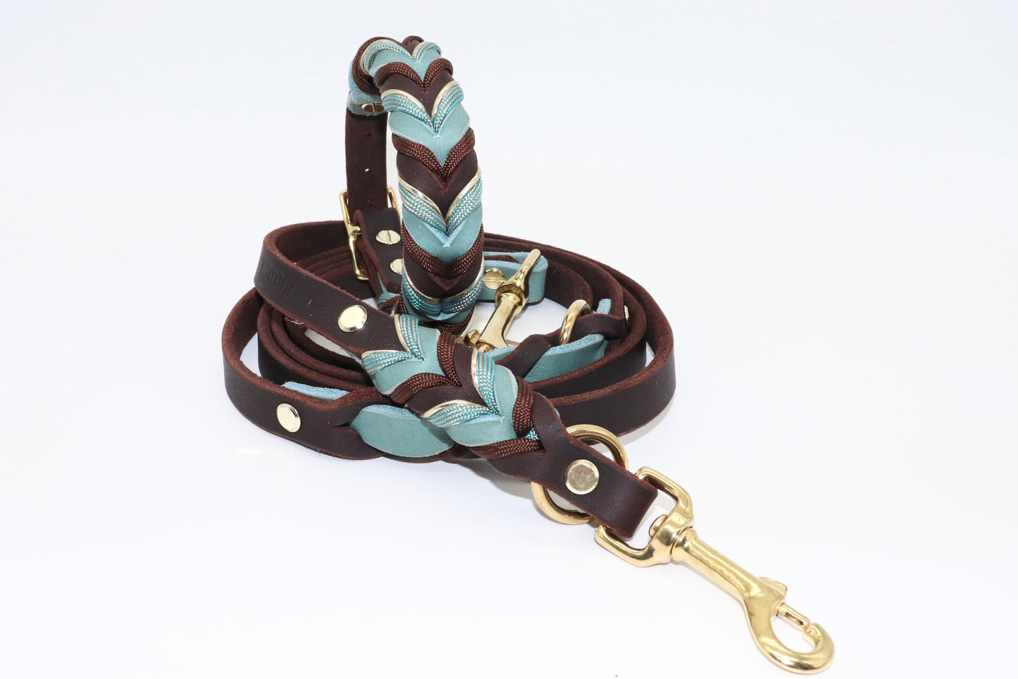 Halsband und Leinenset Leder Braun blau