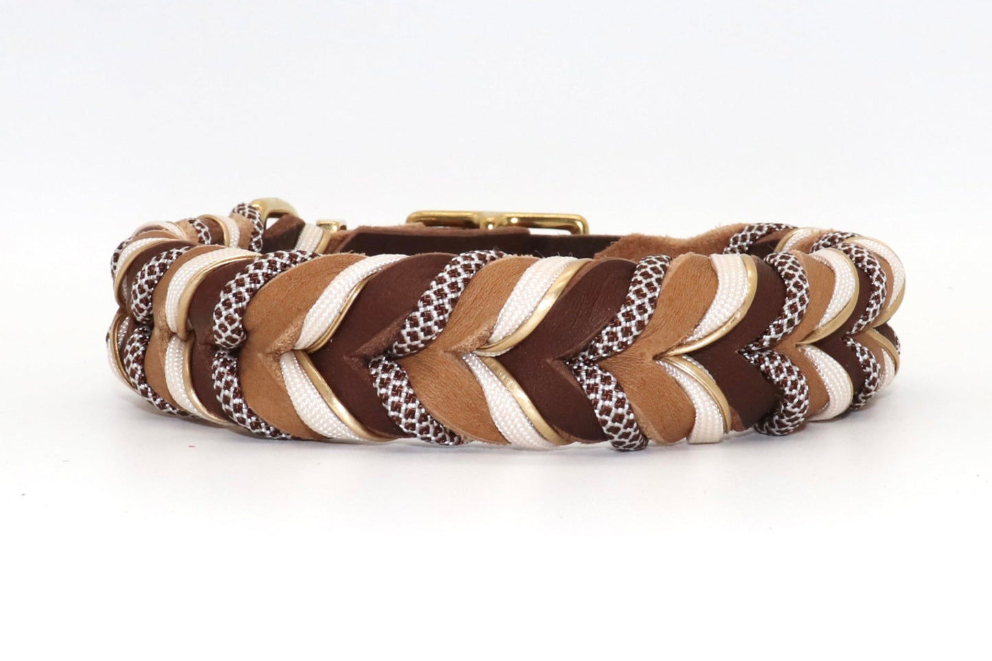 Hundehalsband Fettleder geflochten Cognac & Braun