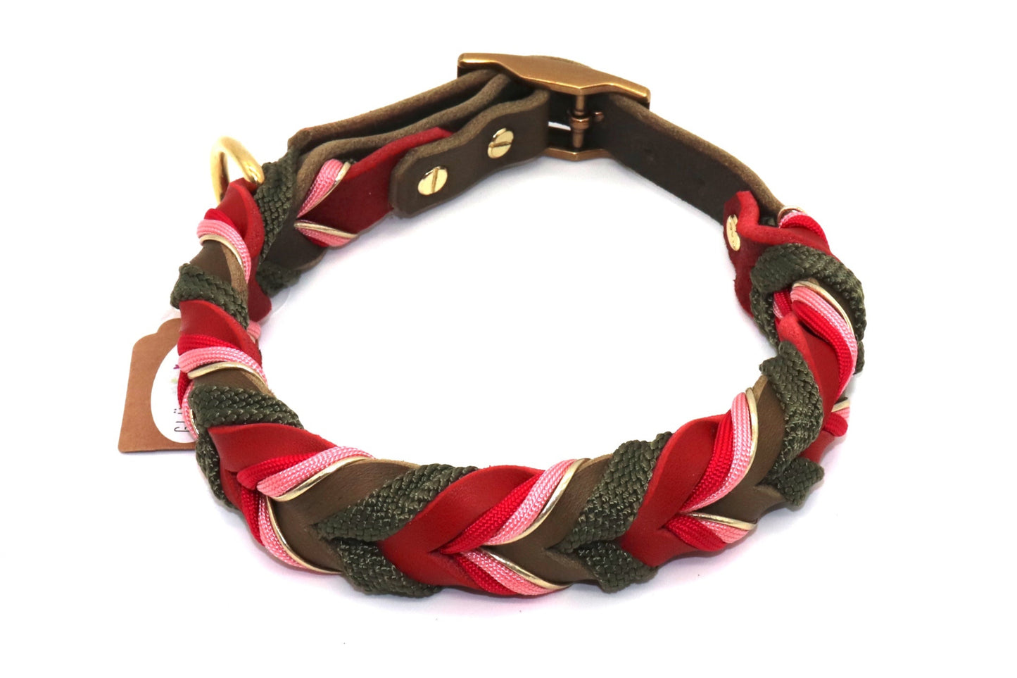 Lederhalsband geflochten rot und grün