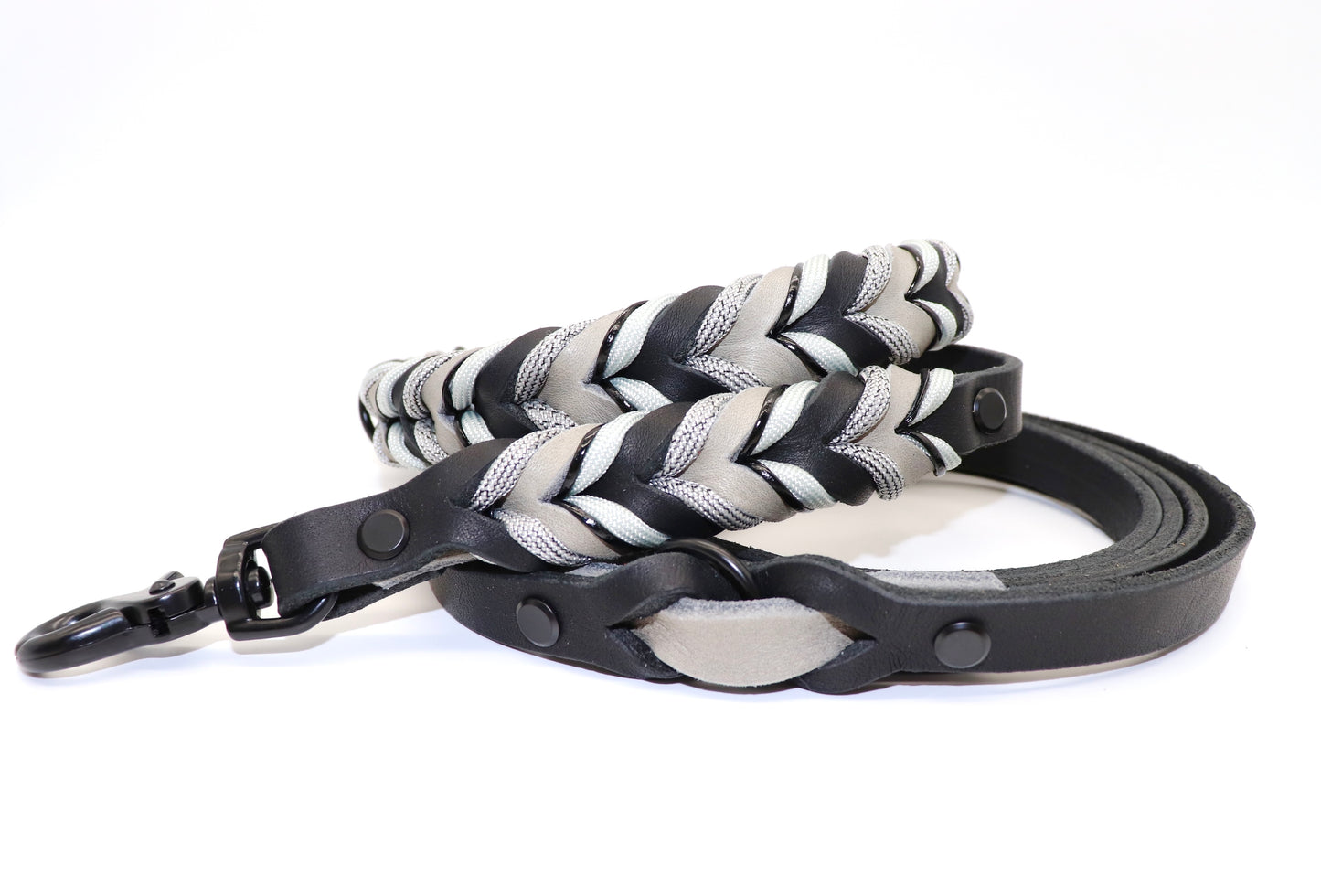 Fettlederhalsband Grau-Schwarz