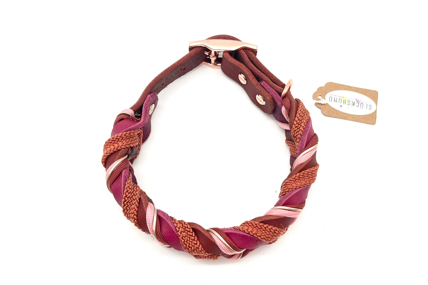 Hundehalsband Fettleder geflochten rost Beere mit Tau und Paracord