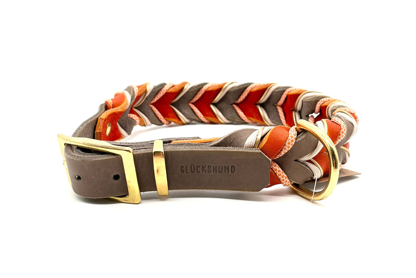Hundehalsband Fettleder geflochten SOfortkauf Taupe Orange
