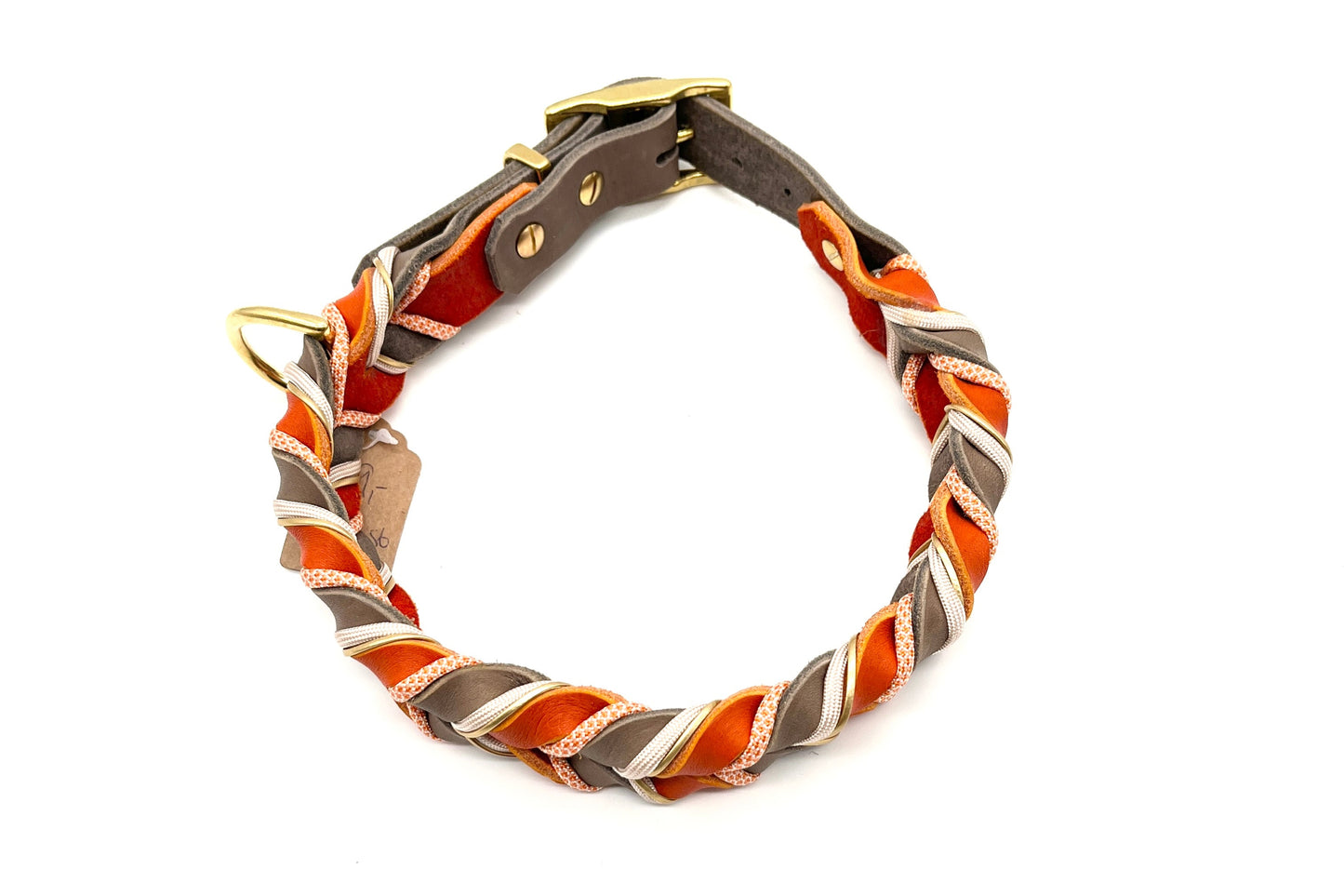 Hundehalsband Fettleder geflochten SOfortkauf Taupe Orange