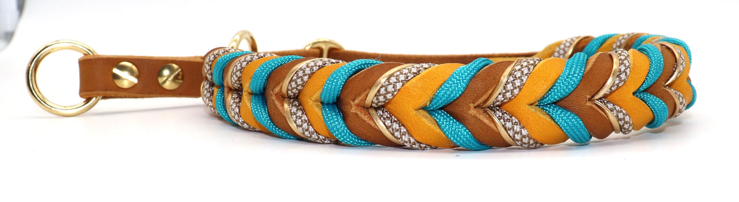 Zugstupphalsband Leder geflochten cognac