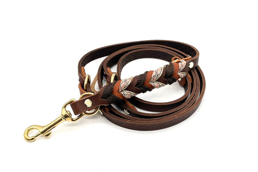 Führleine Fettleder geflochten mit Paracord in Braun Beige