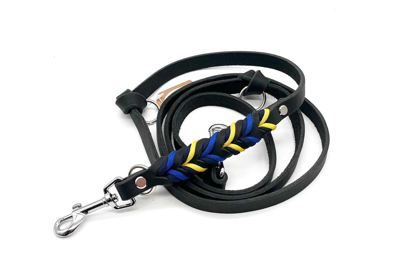 Führleine Fettleder geflochten mit Paracord Schwarz Blau