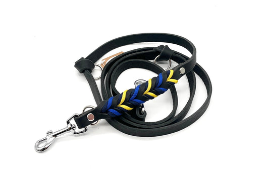 Führleine Fettleder geflochten mit Paracord Schwarz Blau