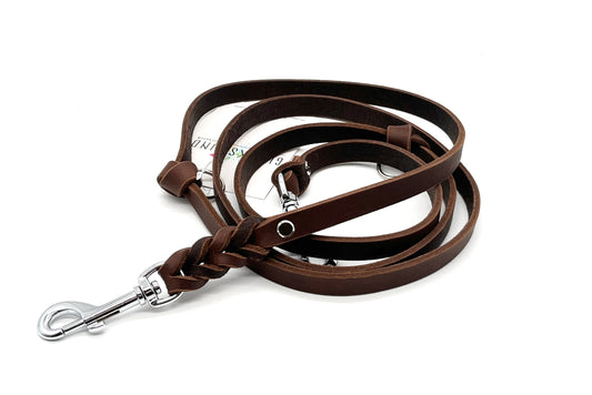 Führleine Fettleder geflochten Brau Silber