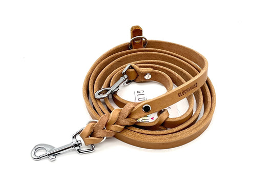 Führleine Fettleder geflochten Beige Cognac