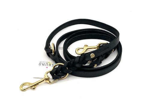 Führleine Fettleder geflochten Schwarz Messing