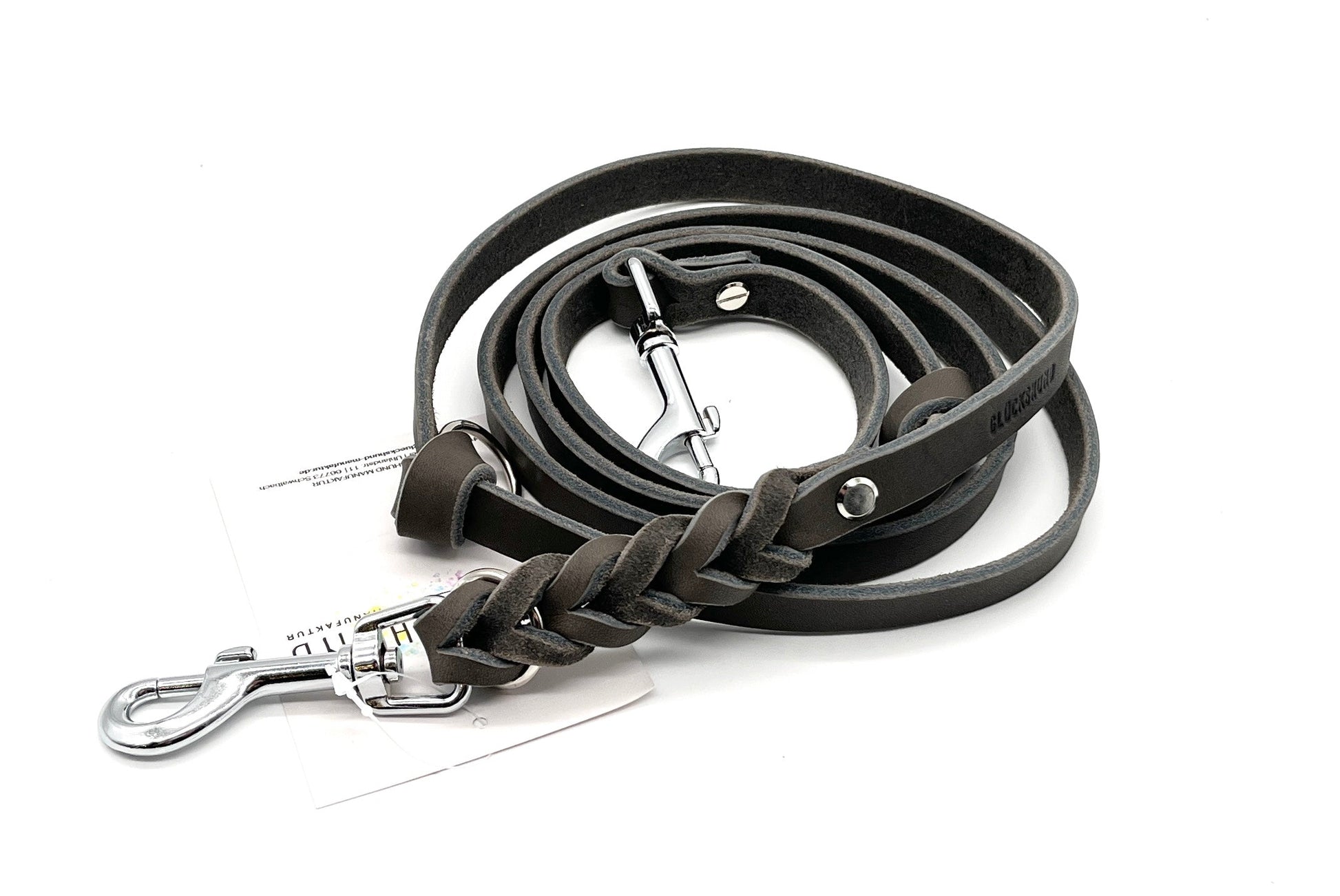 Führleine Fettleder geflochten Grau