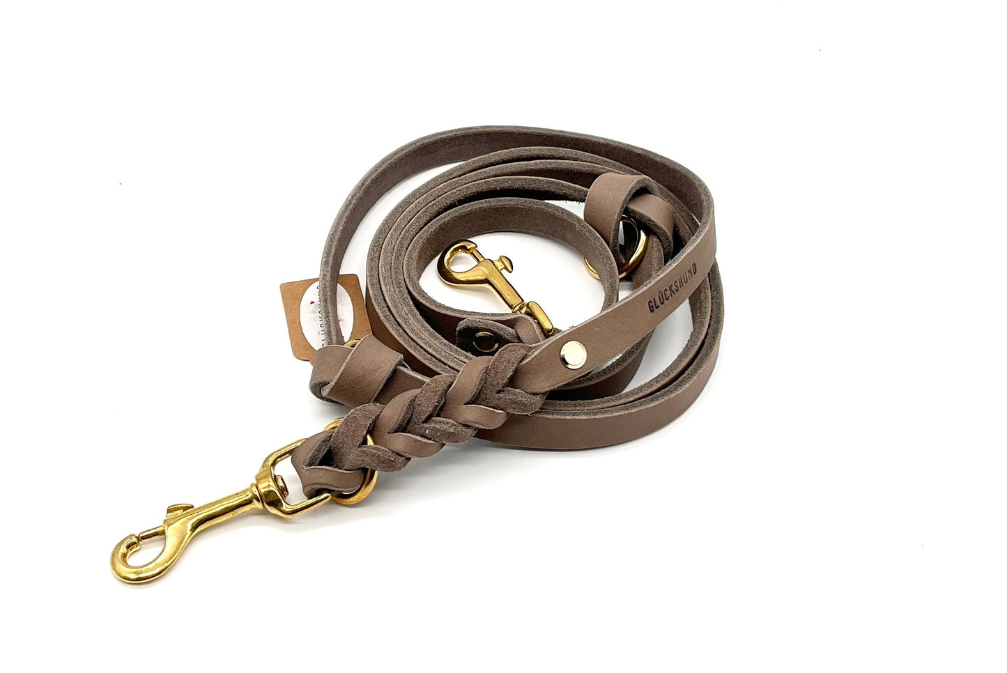 Führleine Fettleder geflochten Taupe Schlamm