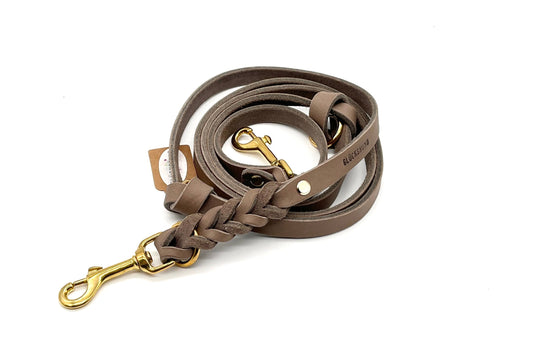 Führleine Fettleder geflochten Taupe Schlamm