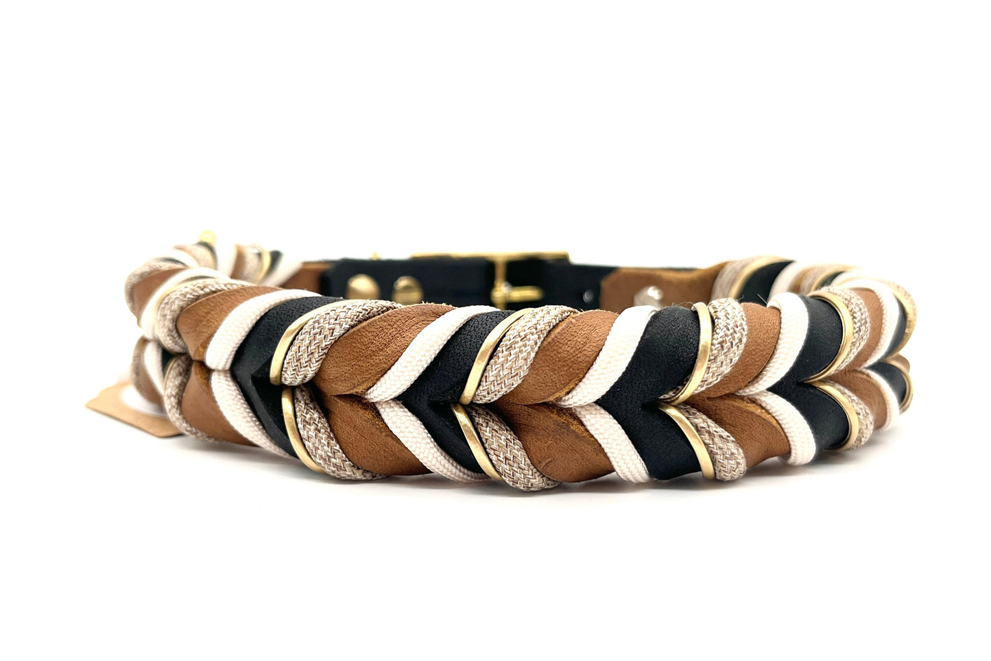geflochtenes Fettlederhalsband schwarz cognac mit Paracord