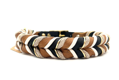 geflochtenes Fettlederhalsband schwarz cognac mit Paracord