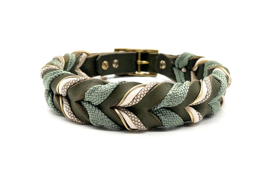 geflochtenes verstellbares Fettlederhalsband 3 cm grün große Hunde