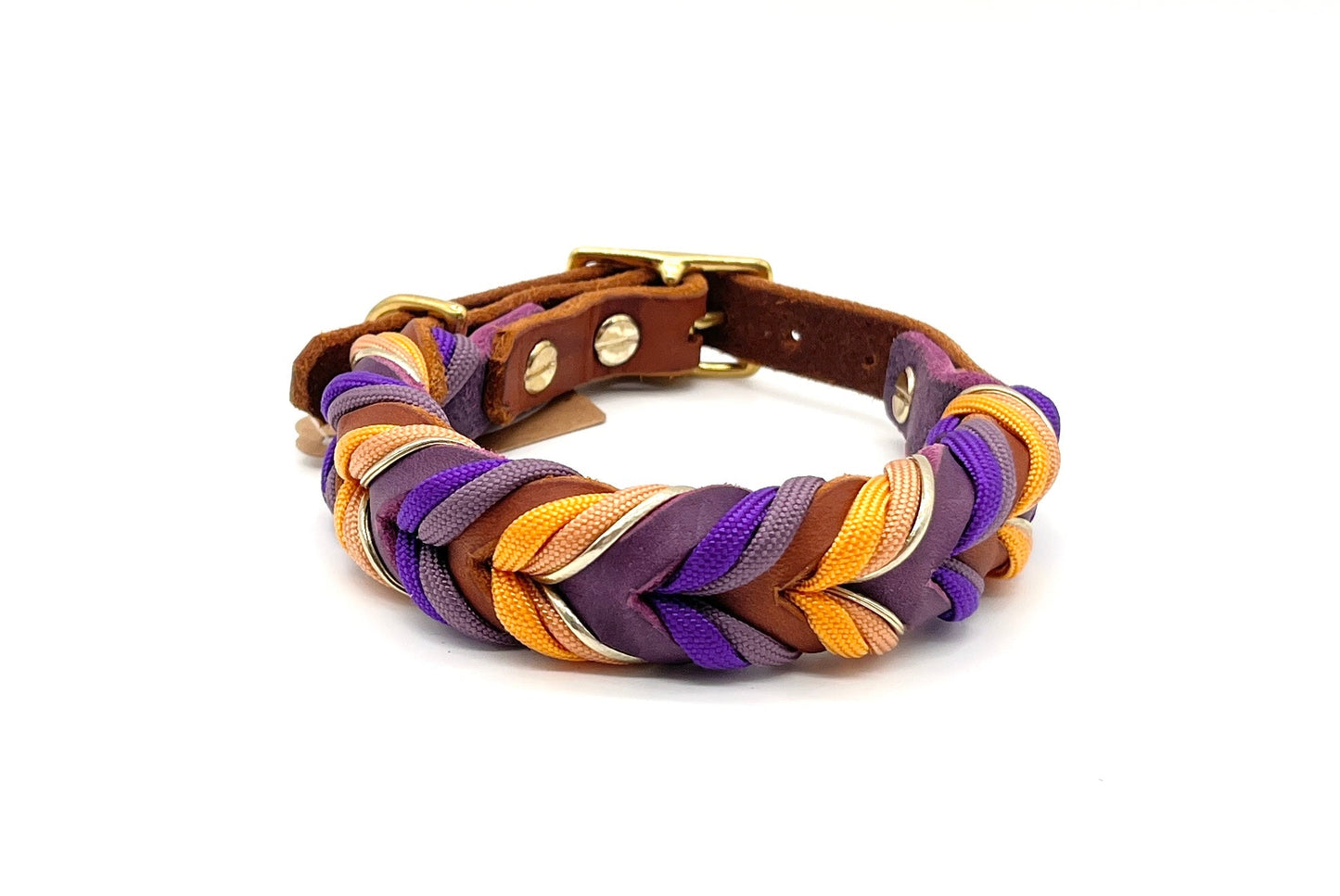 Hundehalsband Leder geflochten mit paracord Lila Braun