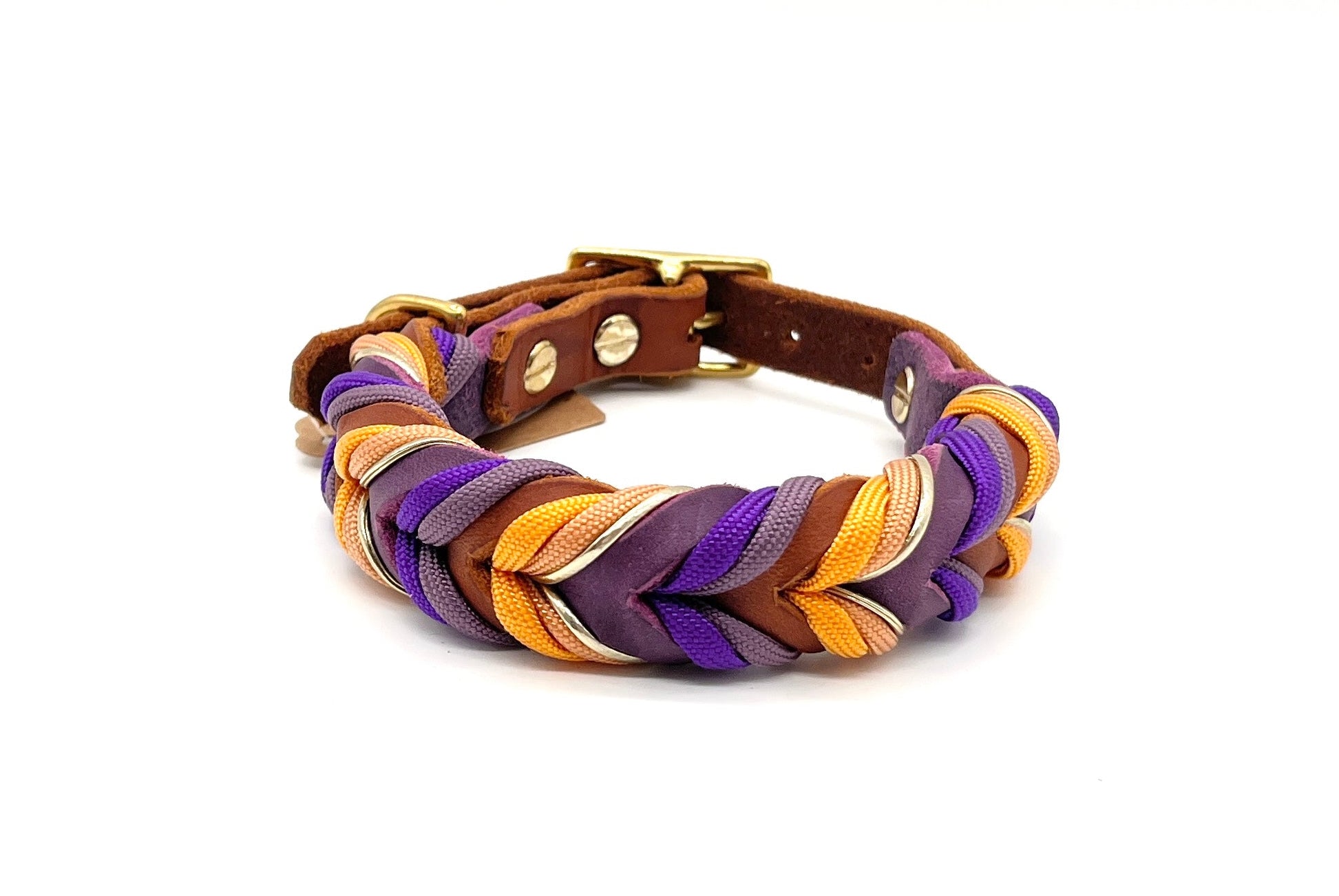 Hundehalsband Leder geflochten mit paracord Lila Braun