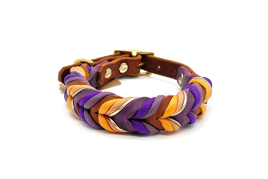 Hundehalsband Leder geflochten mit paracord Lila Braun