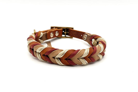 verstellbares Fettlederhalsband Hund geflochten mit Paracord