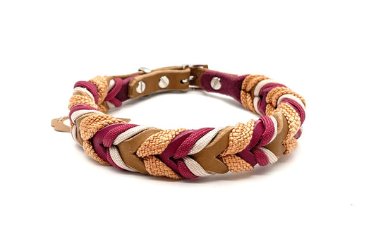 Fettlederhalsband Tauhalsband geflochten  Beere Sand