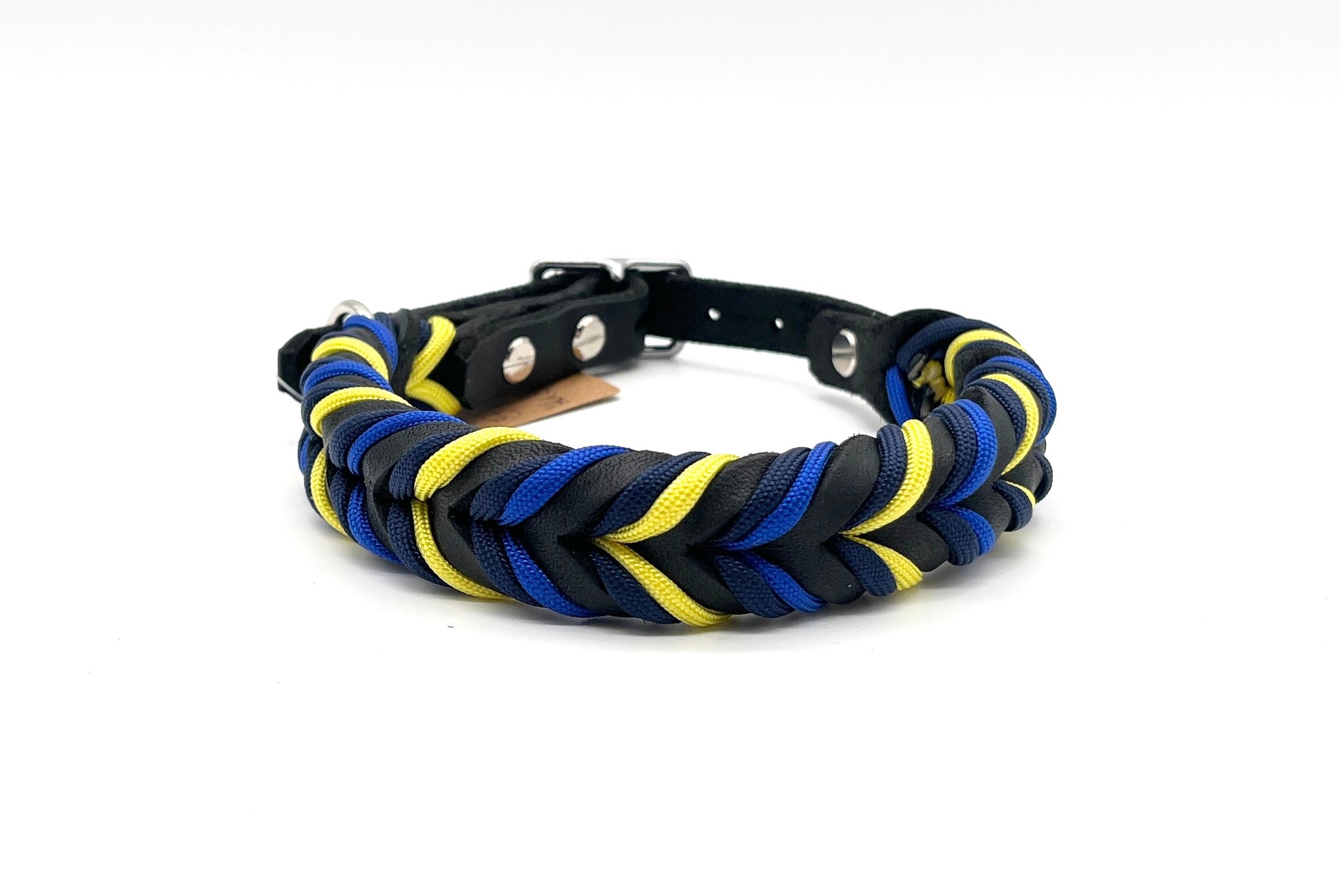 Fettlederhalsband geflochten verstellbar schwarz blau