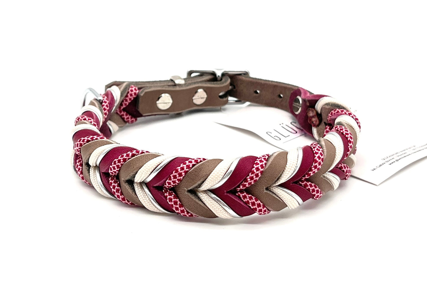 Lederhalsband mit Paracord Taupe Beere Bordeauxrot Weinrot