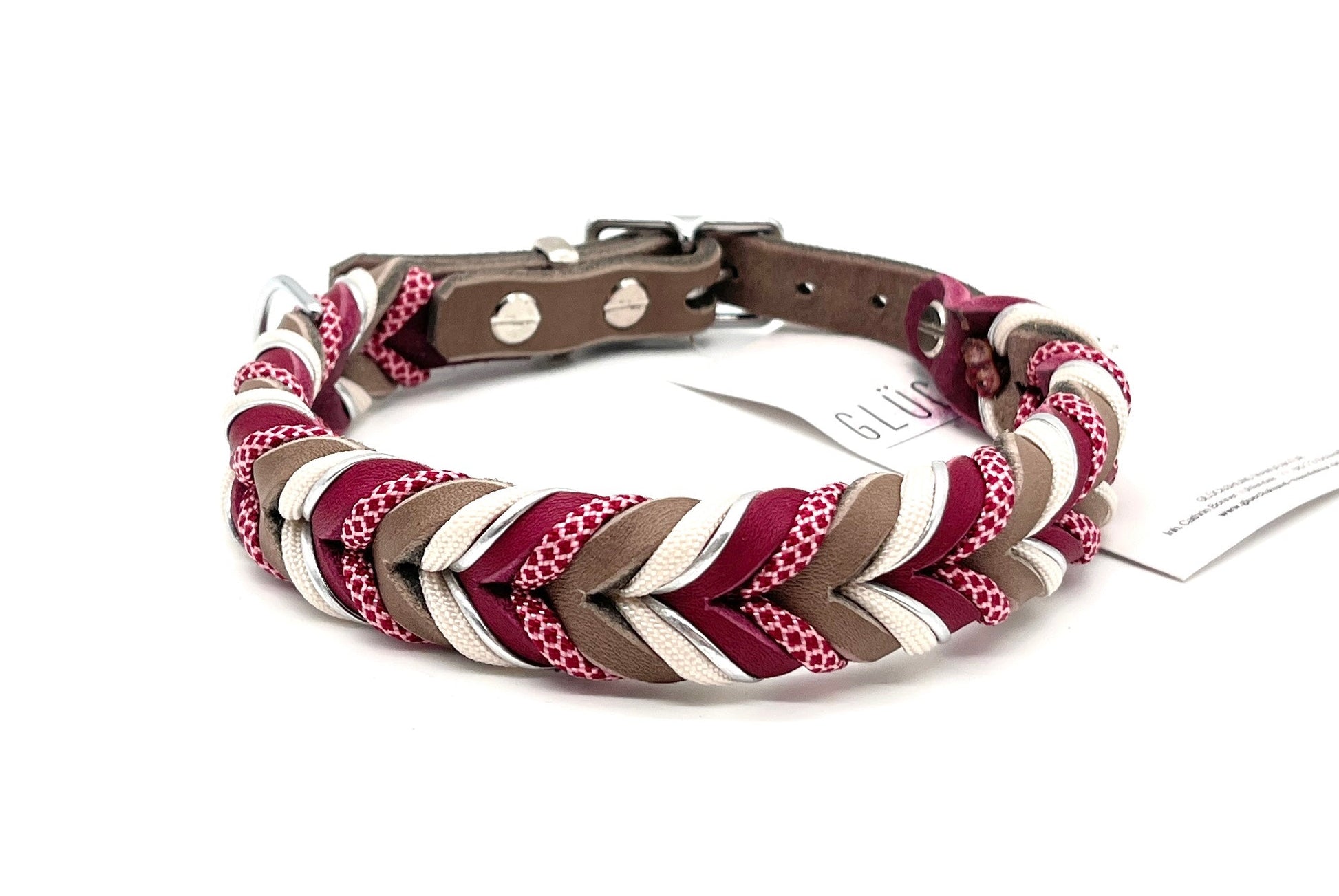 Lederhalsband mit Paracord Taupe Beere Bordeauxrot Weinrot