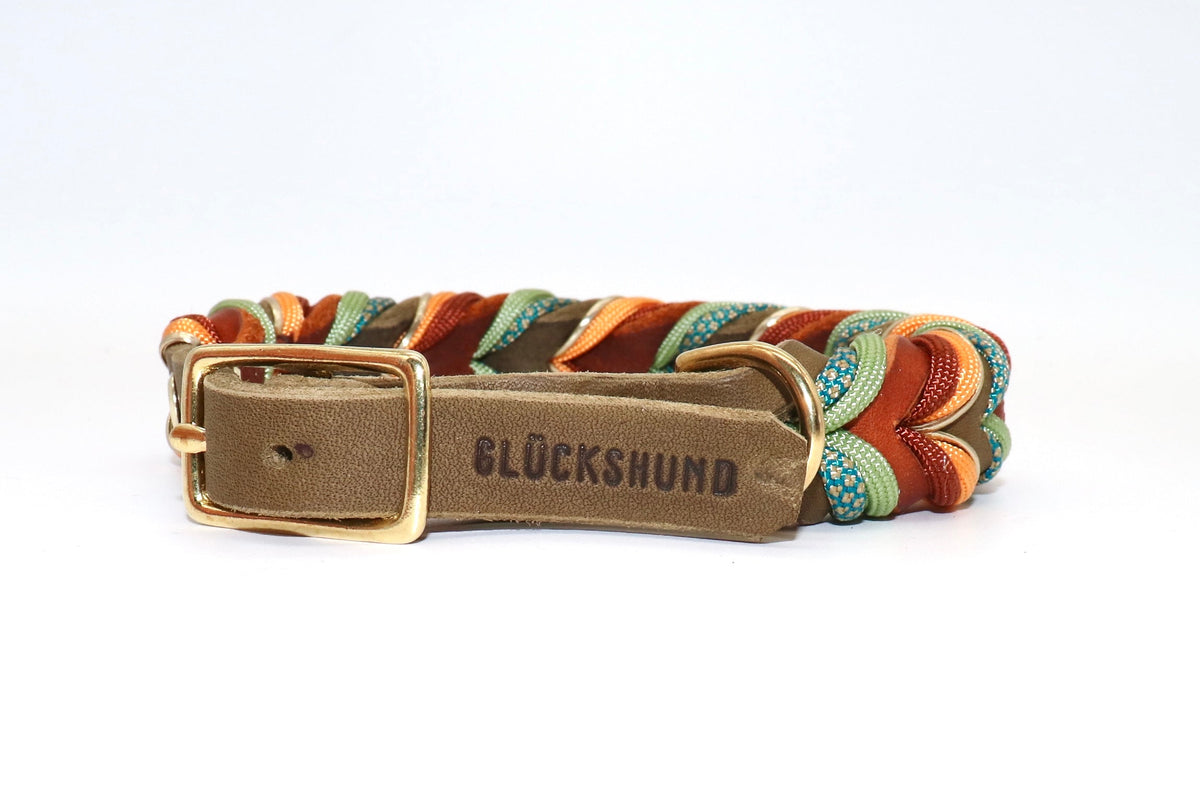 Fettlederhalsband Oliv geflochten mit Paracord