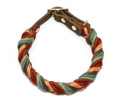 Lederhalsband geflochten mit Paracord olivgrün verstellbar