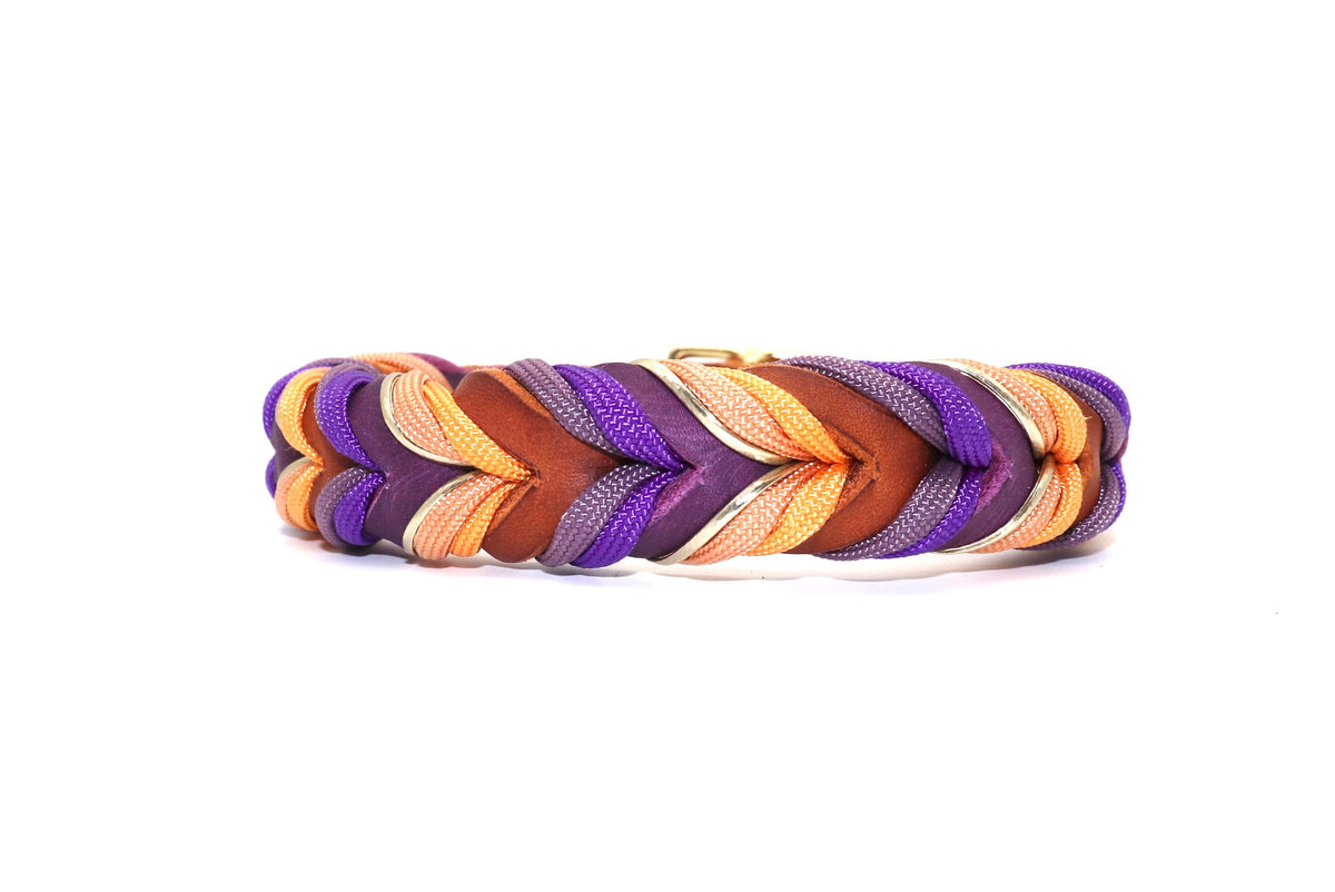 Fettlederhalsband braun mit bunten Paracords