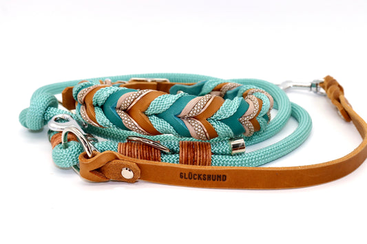 Fettleder Hundehalsband Cognac Türkis