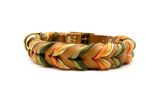 Hundehalsband Fettleder geflochten mit Paracord verstellbar