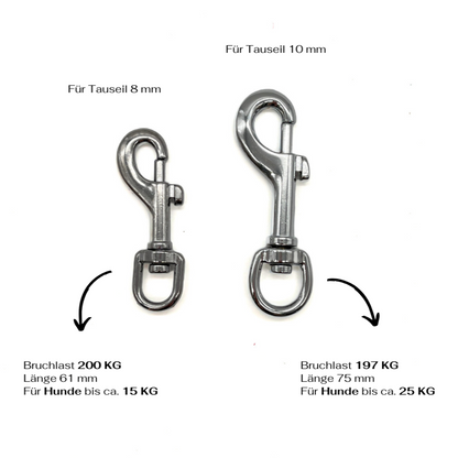 Karabiner Auswahl Silber mit Bruchlastangaben