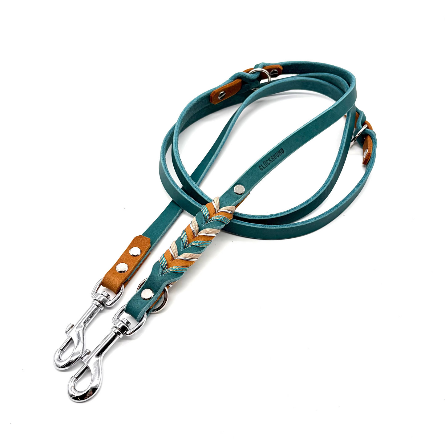 Fettlederleine Petrol Cognac geflochten mit Paracord
