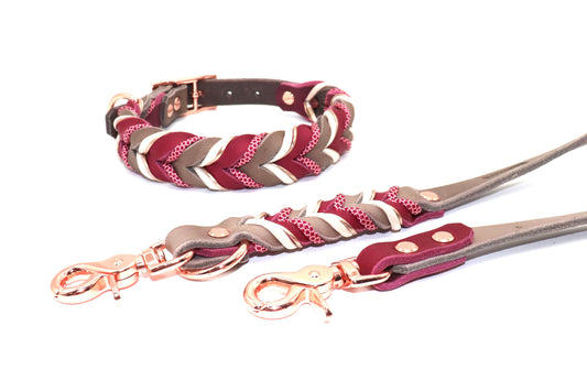Halsband und Leinenset Fettleder Taube