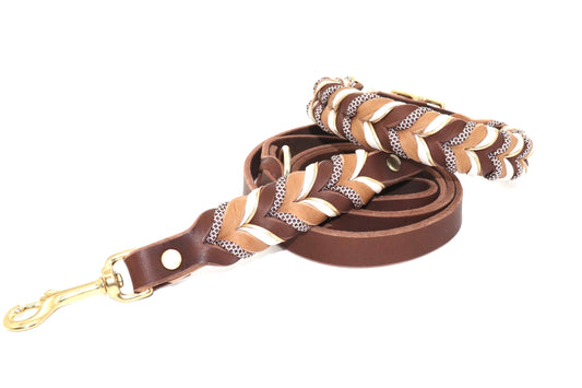 Hunehalsband & Leinenset Fettleder Cognac & Braun