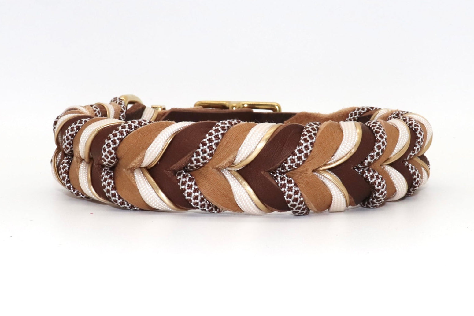 Hundehalsband Fettleder geflochten Cognac & Braun