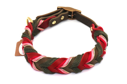 Lederhalsband geflochten rot und grün